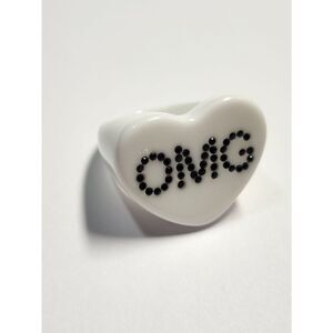 Sparklemuse Acrylic Crystal Heart Text Ring OMG Bright White Size 8
